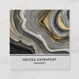 Modern Gold & Grey Agate Geode Gemstone Square Business Card