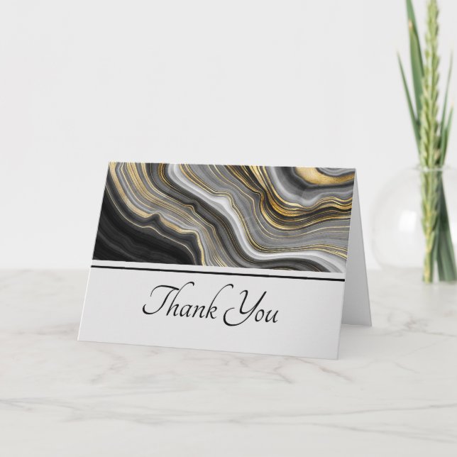 Modern Gold & Grey Agate Geode Gemstone Thank You Card (Front)