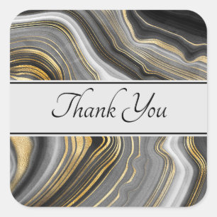 Modern Gold & Grey Agate Geode Gemstone Thank You Square Sticker
