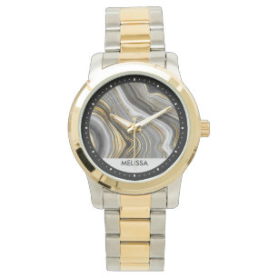 Modern Gold & Grey Agate Geode Gemstone Watch