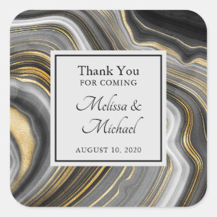Modern Gold & Grey Agate Geode Gemstone Wedding Square Sticker
