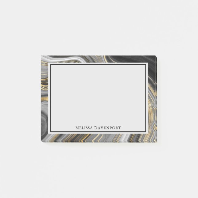 Modern Gold & Grey Agate Geode Mineral Abstract Post-it Notes (Front)