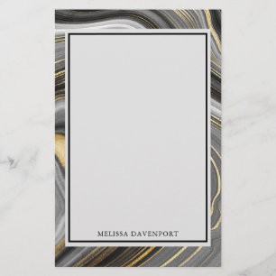 Modern Gold & Grey Agate Geode Mineral Abstract Stationery