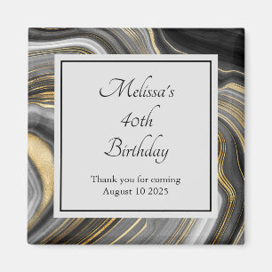 Modern Gold & Grey Agate Geode Mineral Birthday Magnet