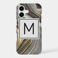 Modern Gold & Grey Agate Geode Mineral Monogram