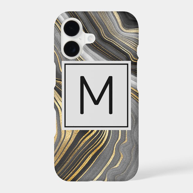 Modern Gold & Grey Agate Geode Mineral Monogram (Back)