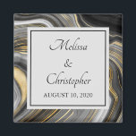Modern Gold & Grey Agate Geode Mineral Wedding Magnet<br><div class="desc">A wedding magnet with an abstract design with an agate geode mineral pattern. Gold,  grey,  white,  and black swirl together forming elegant waves of colour. 
A light grey square with a thin black border layered over top with your text inside.
Perfect for conveying an air of class and elegance.</div>