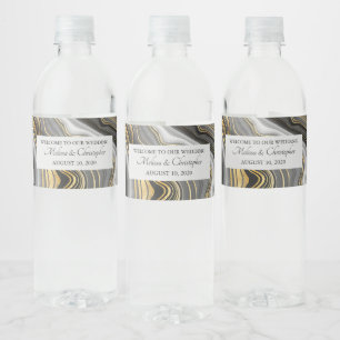 Modern Gold & Grey Agate Geode Mineral Wedding Water Bottle Label
