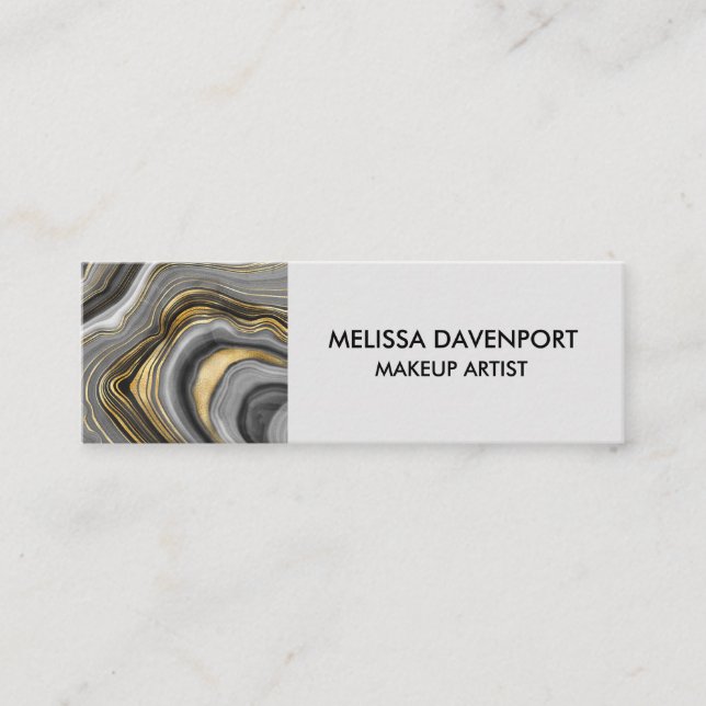 Modern Gold & Grey Agate Geode Mini Business Card (Front)