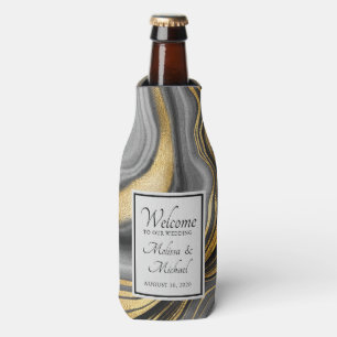 Modern Gold & Grey Agate Geode Wedding Bottle Cooler