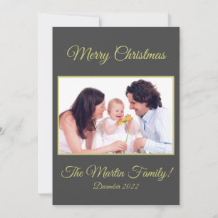 Modern Gold & Grey Merry Christmas Photo Holiday Card