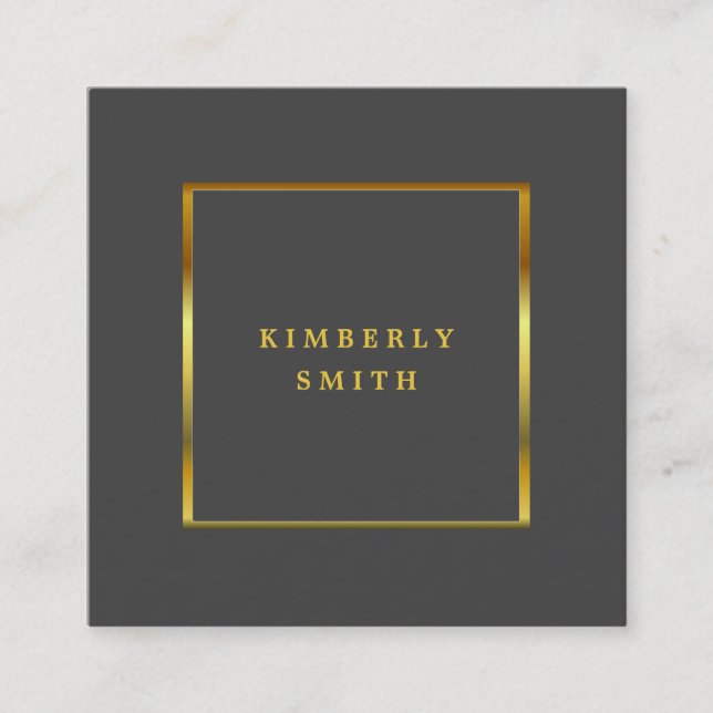 Modern gold grey minimalist professional square business card (Front)