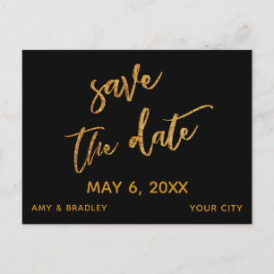 Modern Gold Handwriting Black Save the Date Announcement Postcard