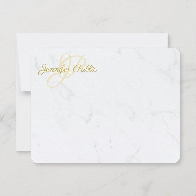 Modern Gold Handwriting Script Name Elegant Marble Card (Front)