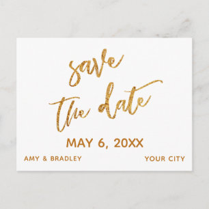 Modern Gold Handwriting White Save the Date Announcement Postcard