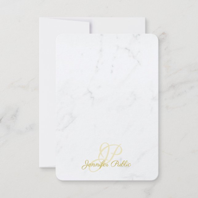 Modern Gold Handwritten Script Name Elegant Marble Card (Front)