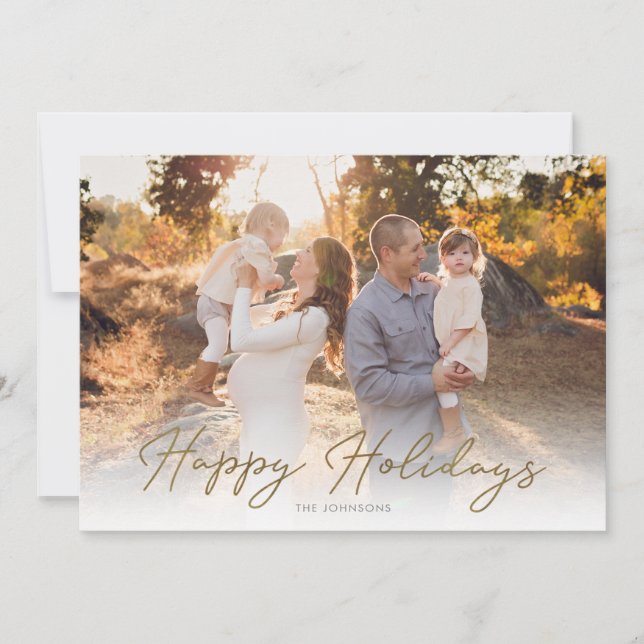 Modern Gold Happy Holidays Collage Holiday Card (Front)