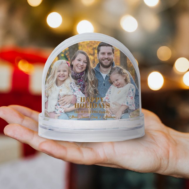 Modern Gold Happy Holidays Photo Snow Globe (Creator Uploaded)