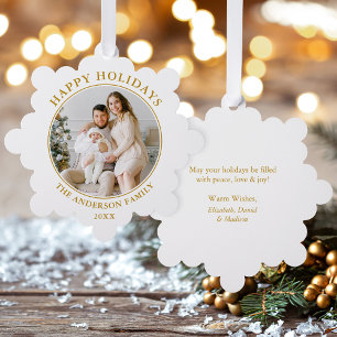 Modern Gold Happy Holidays Photo Tree Decoration Card