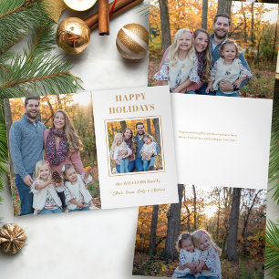 Modern Gold Happy Holidays Two-Photo Tri-Fold Holiday Card