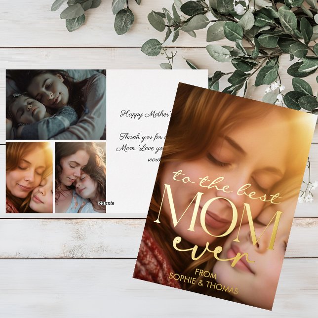 Modern gold happy Mother's day photo Foil Holiday Card (Creator Uploaded)
