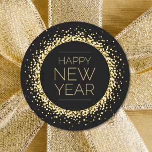Modern Gold Happy New Year Classic Round Sticker