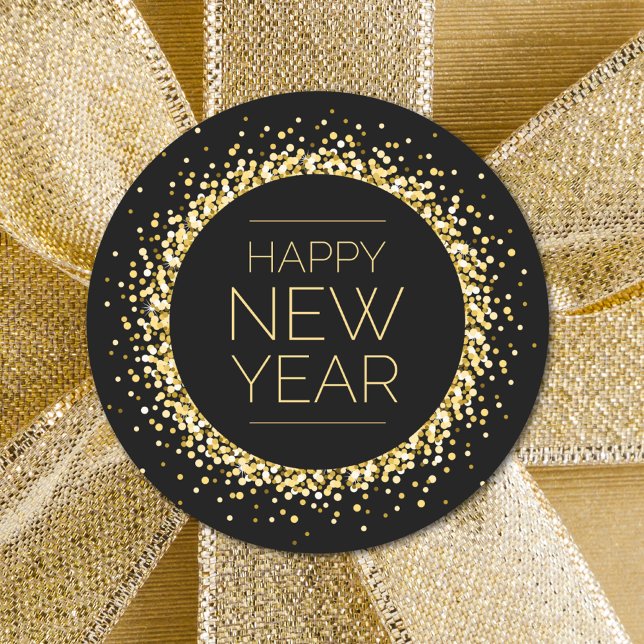 Modern Gold Happy New Year Classic Round Sticker (Creator Uploaded)