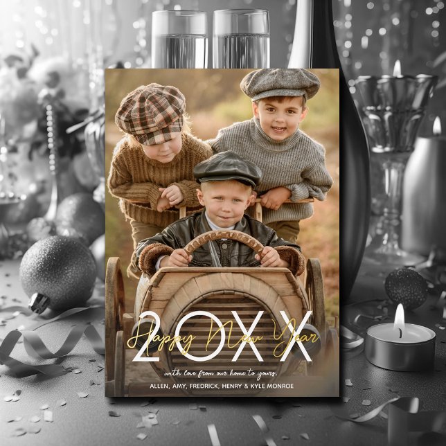 Modern Gold Happy New Year Photo Foil Holiday Card (Modern Gold Happy New Year Photo Foil Holiday Cards)