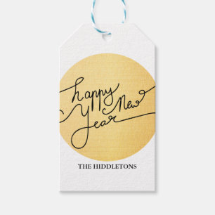 Modern Gold Happy New Year Typography Gift Tags