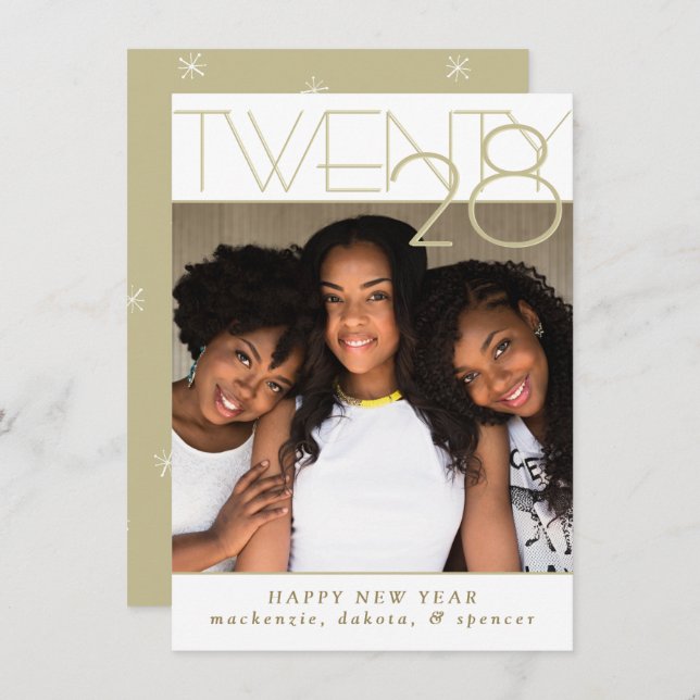 Modern Gold Happy New Years | Classic Custom Photo Holiday Card (Front/Back)