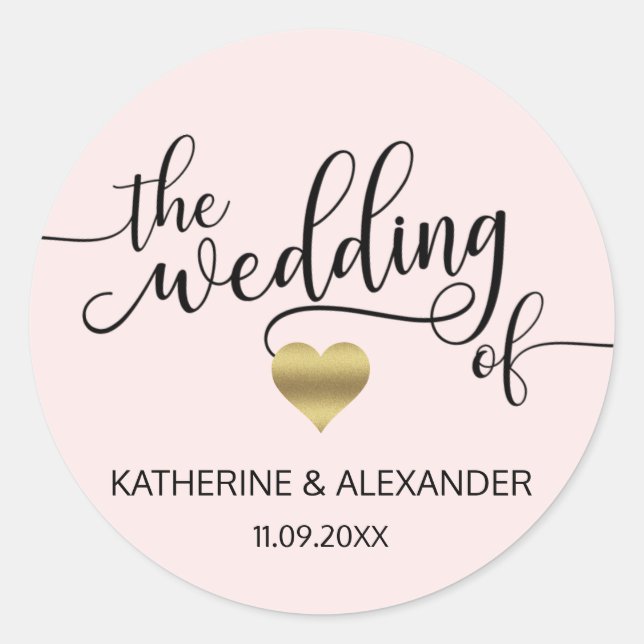 Modern Gold Heart Blush Pink THE WEDDING OF Seals (Front)
