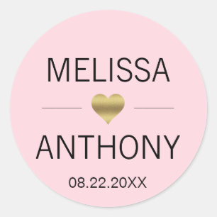Modern Gold Heart Blush Pink Wedding Monogram Seal