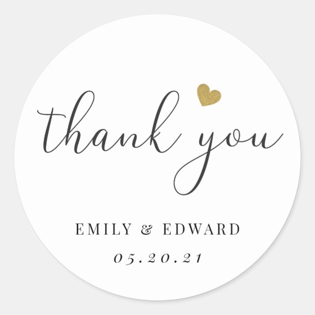Modern Gold Heart Bridal Shower Wedding Favour Classic Round Sticker (Front)