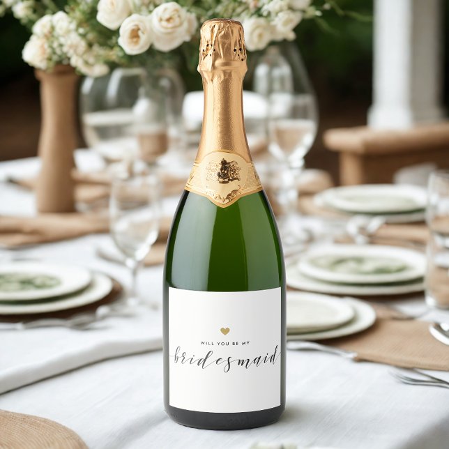 Modern Gold Heart Bridesmaid Proposal Sparkling Wine Label (Creator Uploaded)