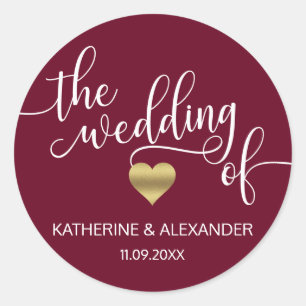 Modern Gold Heart Burgundy THE WEDDING OF Seals