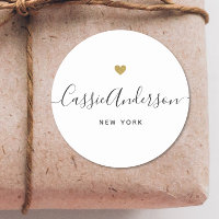 Modern Gold Heart Calligraphy Brand Name White