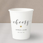 Modern Gold Heart Cheers Bridal Shower Wedding Paper Cups<br><div class="desc">Custom-designed paper cups featuring "cheers" modern calligraphy with gold heart design.</div>