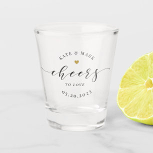 Modern Gold Heart Cheers to Love Wedding Shot Glass