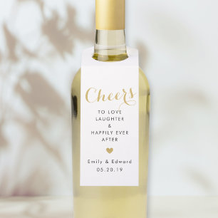 Modern Gold Heart Cheers Wedding Favour Bottle Tag