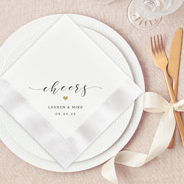Modern Gold Heart Cheers Wedding Napkin (Creator Uploaded)