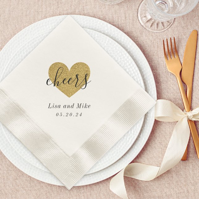 Modern Gold Heart Cheers Wedding Party Napkin (Creator Uploaded)