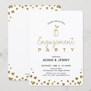 Modern Gold Heart Engagement Party Invitation
