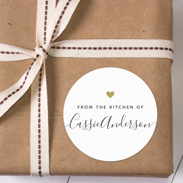 Modern Gold Heart From the Kitchen of Classic Round Sticker (Creator Uploaded)