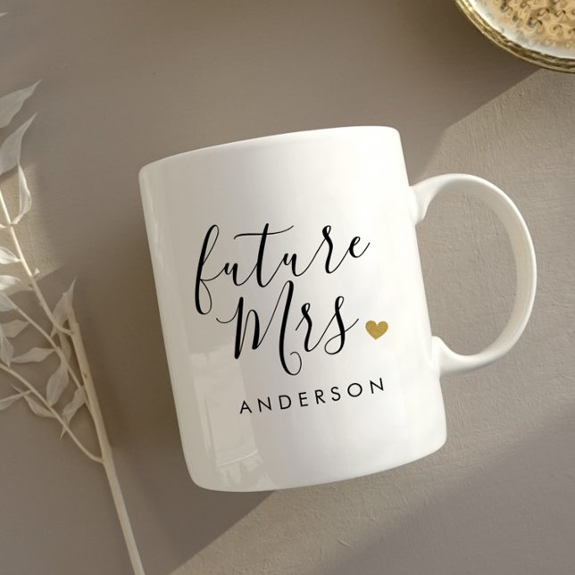 Modern Gold Heart Future Mrs. Engagement Gift Coffee Mug (Creator Uploaded)