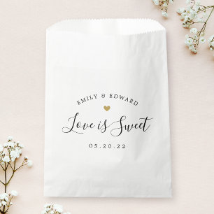 Modern Gold Heart Love is Sweet Wedding Favour Bags