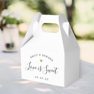 Modern Gold Heart Love is Sweet Wedding Favour Box
