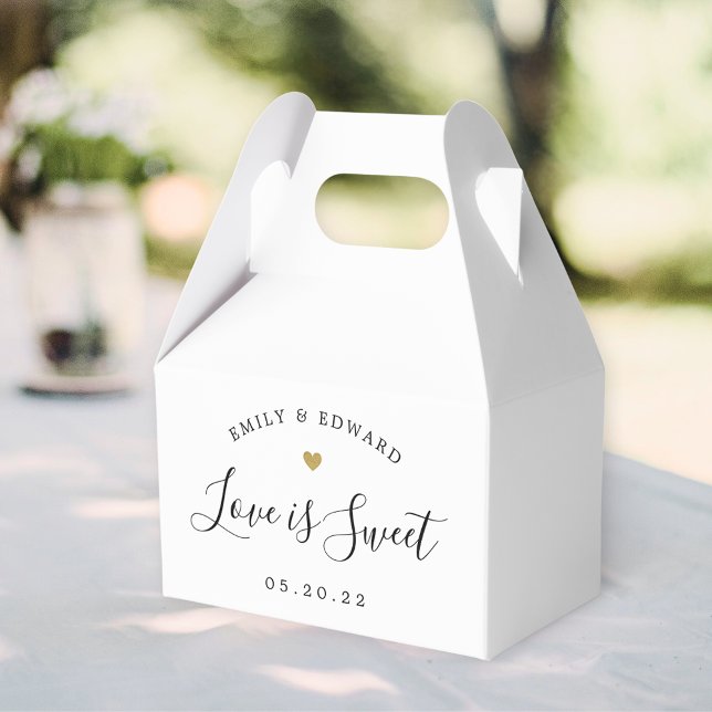 Modern Gold Heart Love is Sweet Wedding Favour Box (Creator Uploaded)