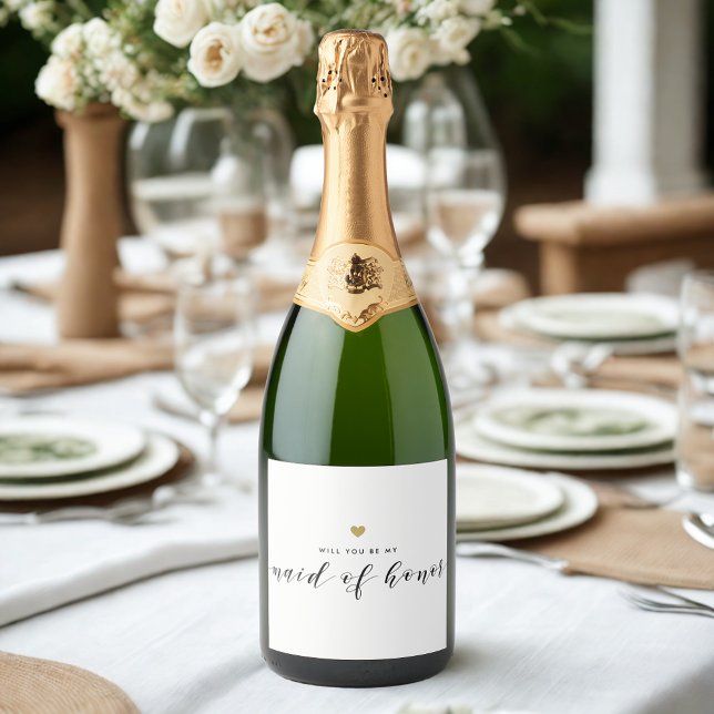 Modern Gold Heart Maid of Honour Proposal Sparkling Wine Label (Creator Uploaded)