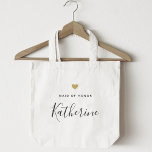 Modern Gold Heart Maid of Honour Tote Bag<br><div class="desc">Custom-designed tote bag for your maid of honour featuring personalised name in modern hand calligraphy with gold heart design.</div>