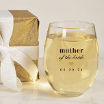 Modern Gold Heart Mother of the Bride Gift Stemless Wine Glass<br><div class="desc">Custom-designed wine glass gift for mother of the bride featuring classic modern typography with gold heart design.</div>